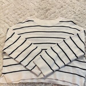 H&M Black and White Striped Crew Neck Sweater